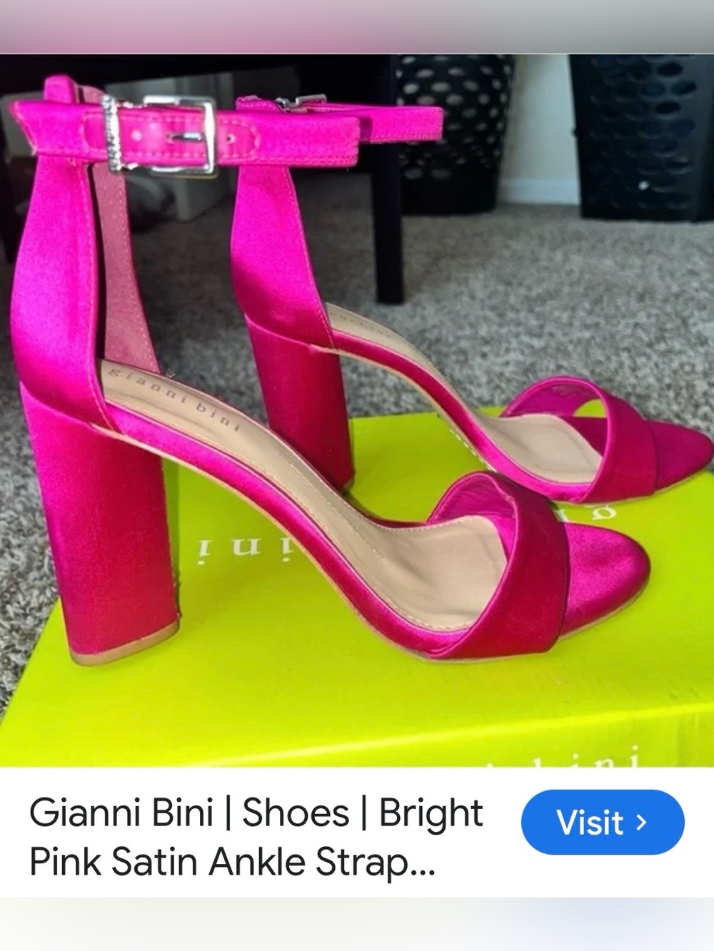Gianni Bini Joenah Satin Ankle Strap Block Heel Hot Pink